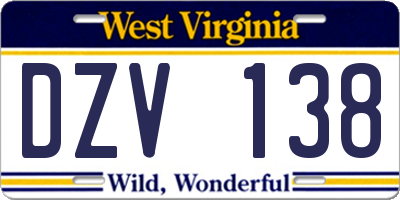 WV license plate DZV138