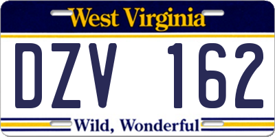 WV license plate DZV162