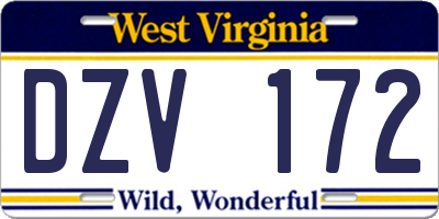 WV license plate DZV172