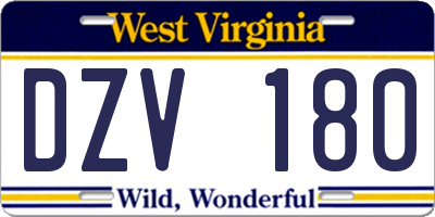 WV license plate DZV180