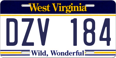 WV license plate DZV184