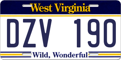 WV license plate DZV190