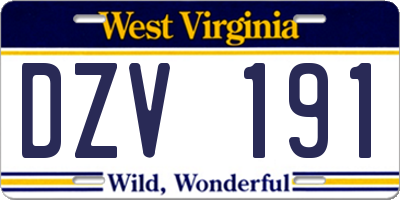 WV license plate DZV191