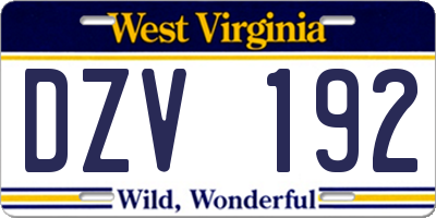 WV license plate DZV192