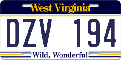 WV license plate DZV194