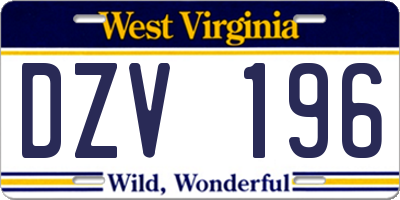 WV license plate DZV196