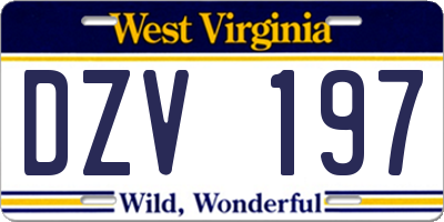 WV license plate DZV197