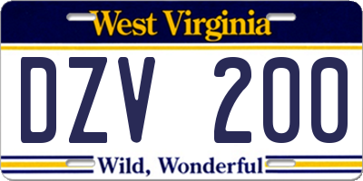 WV license plate DZV200