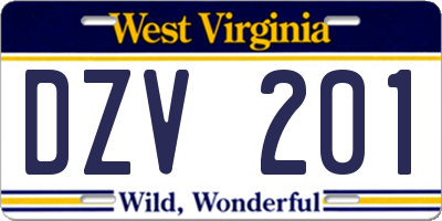 WV license plate DZV201