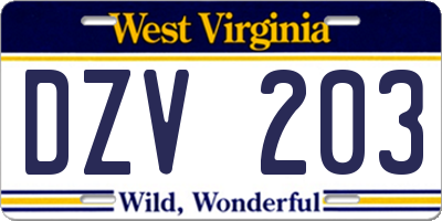 WV license plate DZV203