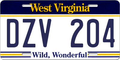 WV license plate DZV204