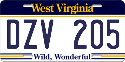 WV license plate DZV205