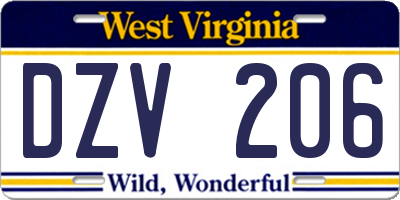 WV license plate DZV206