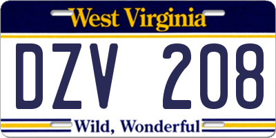 WV license plate DZV208