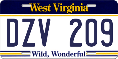 WV license plate DZV209