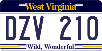 WV license plate DZV210