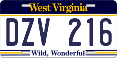 WV license plate DZV216