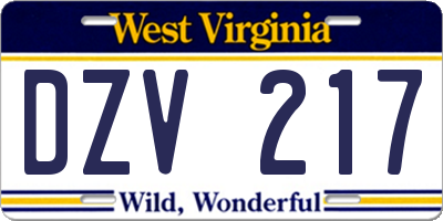 WV license plate DZV217