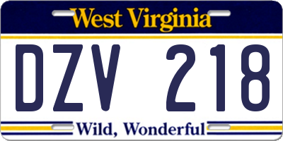 WV license plate DZV218