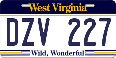 WV license plate DZV227