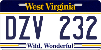 WV license plate DZV232