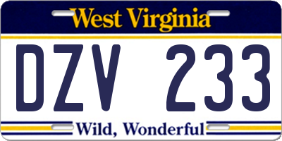 WV license plate DZV233