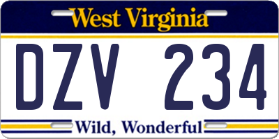 WV license plate DZV234