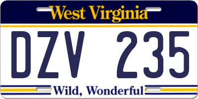 WV license plate DZV235