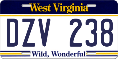 WV license plate DZV238