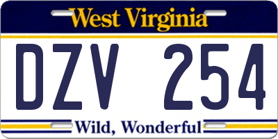 WV license plate DZV254