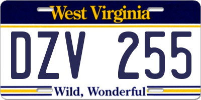 WV license plate DZV255