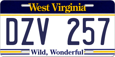 WV license plate DZV257