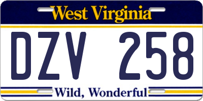 WV license plate DZV258