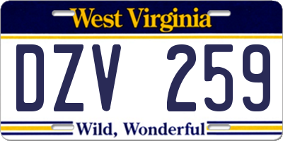 WV license plate DZV259