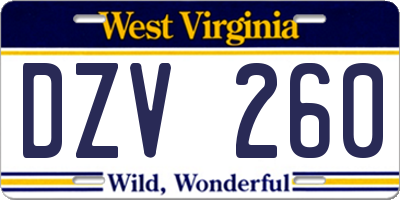 WV license plate DZV260