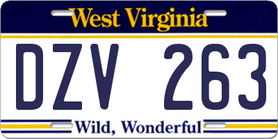 WV license plate DZV263