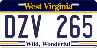 WV license plate DZV265