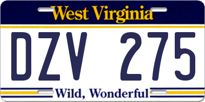 WV license plate DZV275