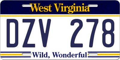 WV license plate DZV278