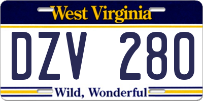 WV license plate DZV280