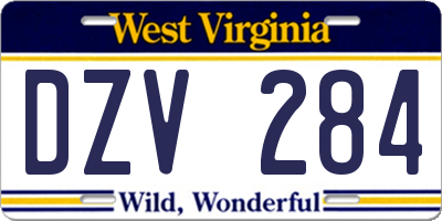 WV license plate DZV284