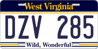 WV license plate DZV285