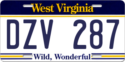 WV license plate DZV287