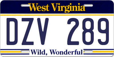 WV license plate DZV289