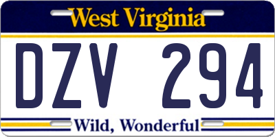 WV license plate DZV294