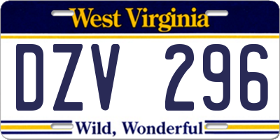 WV license plate DZV296