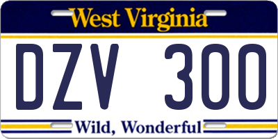 WV license plate DZV300