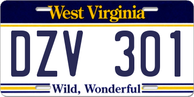 WV license plate DZV301