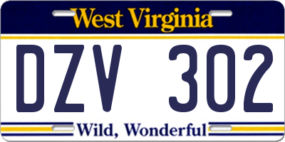 WV license plate DZV302