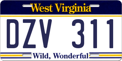 WV license plate DZV311